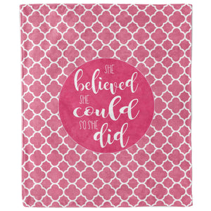 She Believed She Could So She Did Pink Quatrefoil Blanket-Luxe Palette