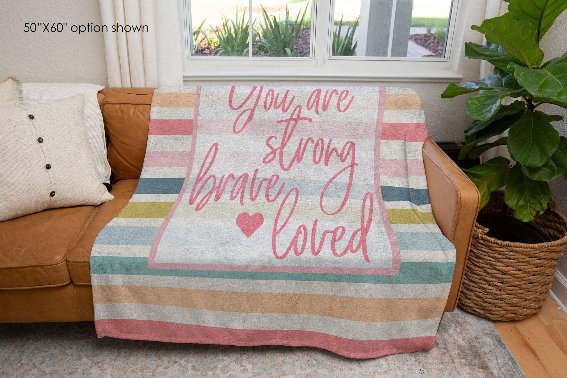 You Are Strong Brave Loved Pastel Stripe Inspirational Blanket-Luxe Palette