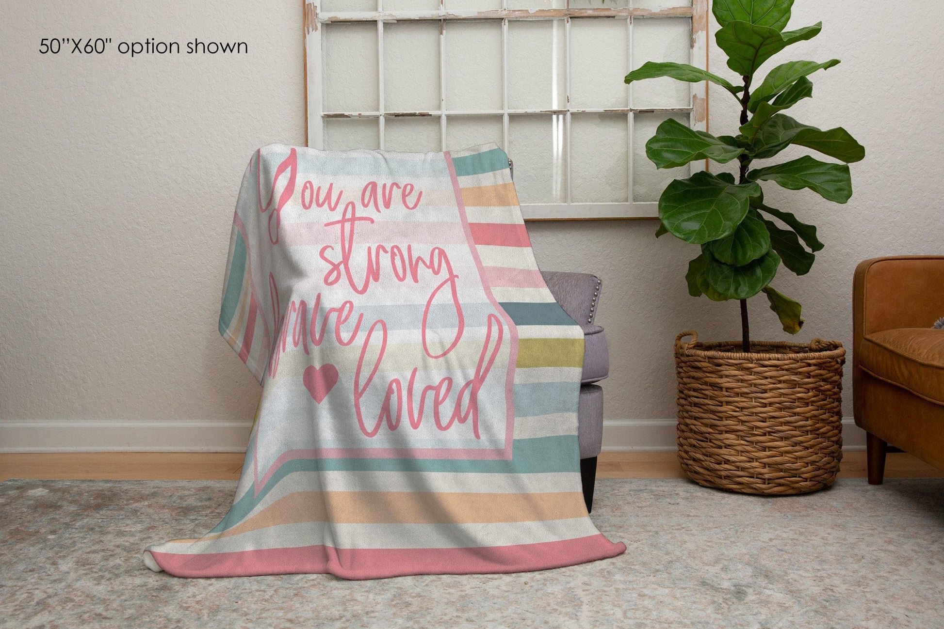 You Are Strong Brave Loved Pastel Stripe Inspirational Blanket-Luxe Palette