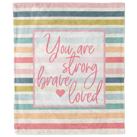 You Are Strong Brave Loved Pastel Stripe Inspirational Blanket-Luxe Palette