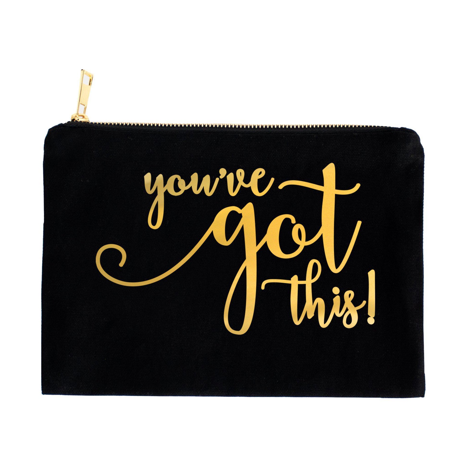 You've Got This Gold or Silver Foil Canvas Pouch in Black, Pink, or White-Luxe Palette